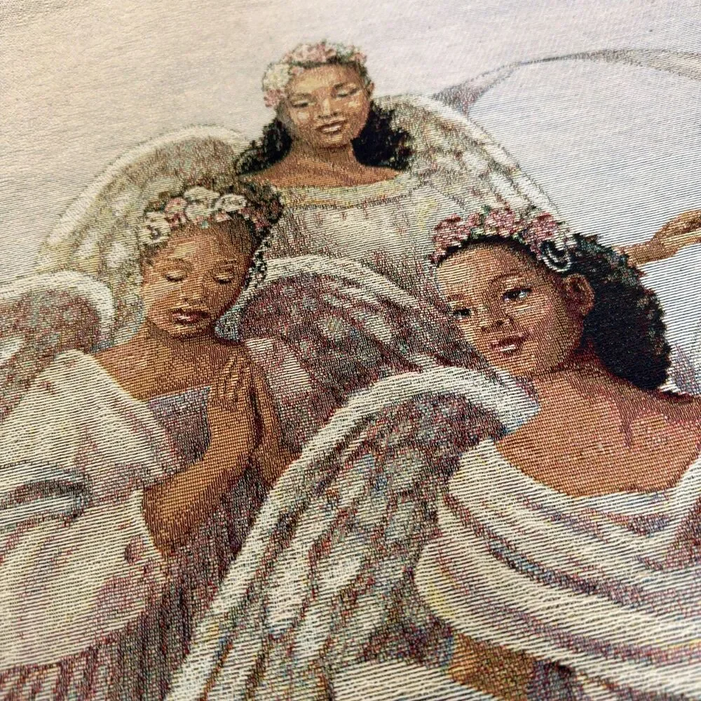 Angelic Trio Black Angels Woven Tapestry Wall Hanging Richardson Anderson w/ Rod